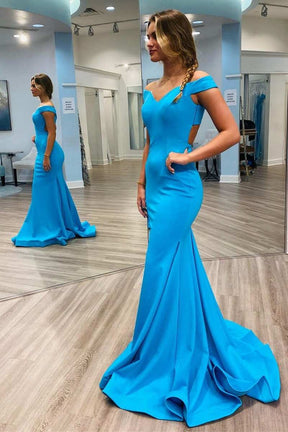 dressimeMermaid Off The Shoulder Backless Trumpet Long Prom Dresses 