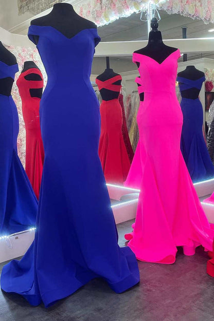 dressimeMermaid Off The Shoulder Backless Trumpet Long Prom Dresses 