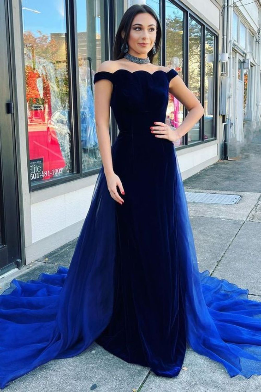 Dressime Mermaid Off The Shoulder Velvet Long Prom Dress With Train dressime