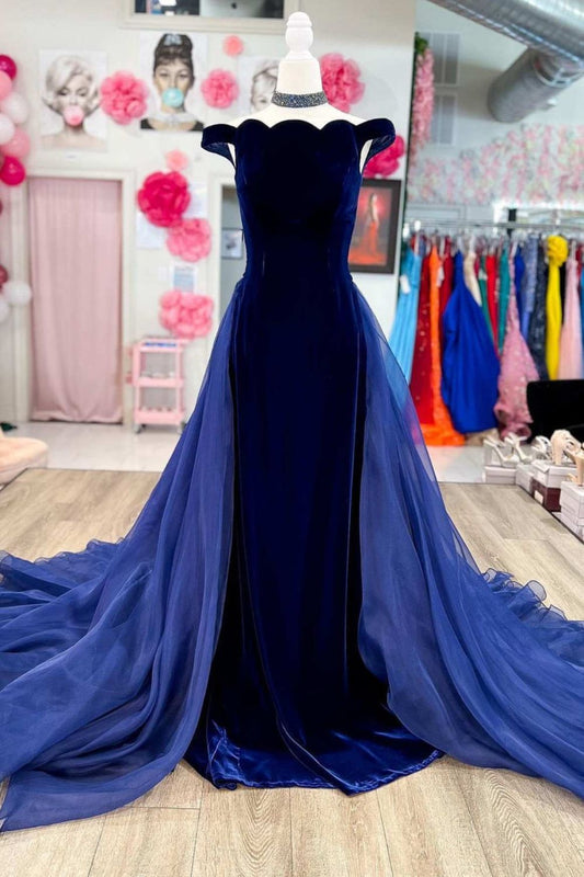 Dressime Mermaid Off The Shoulder Velvet Long Prom Dress With Train dressime