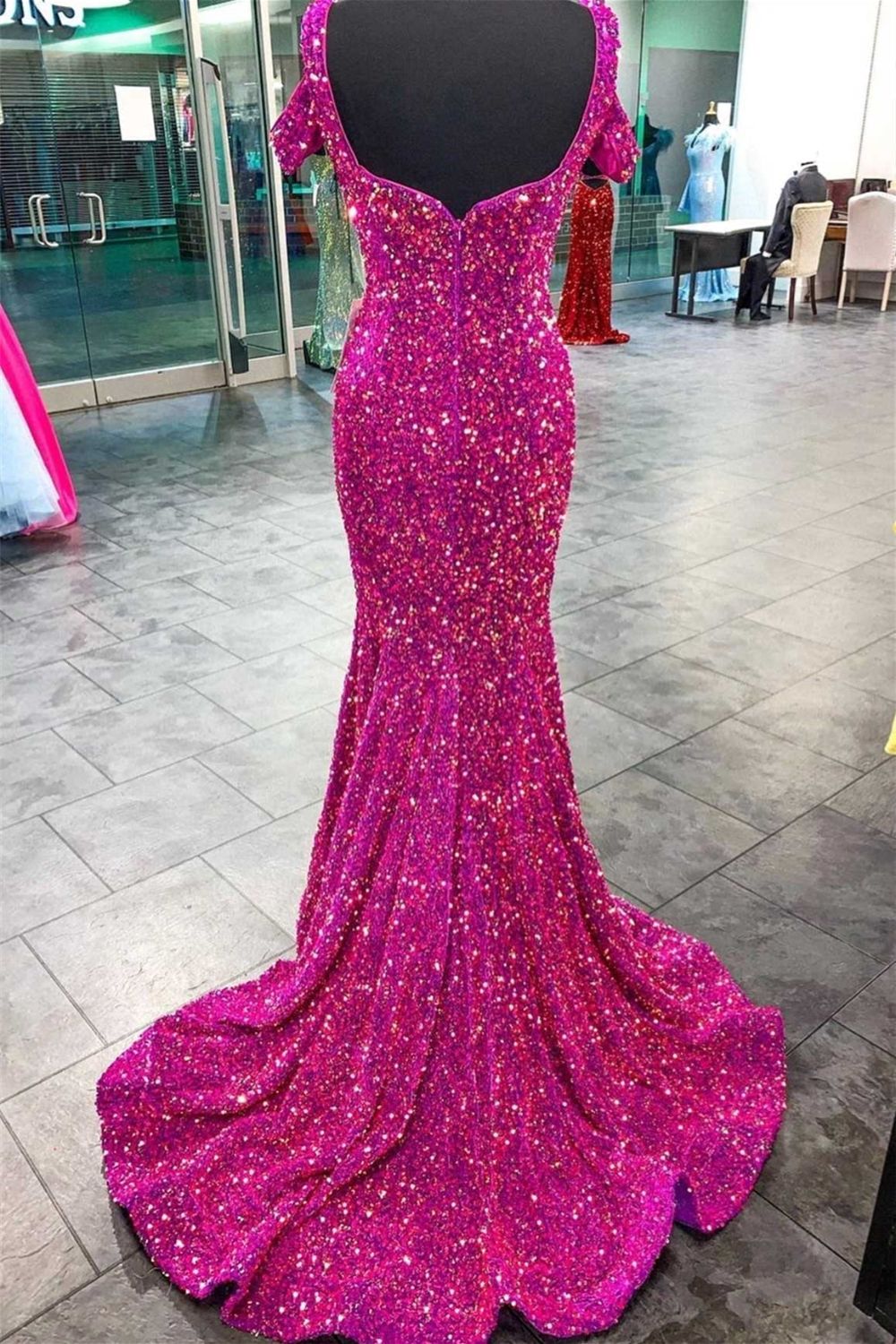 Dressime Mermaid Off the shoulder Sequin Long Prom Dress With Slit dressime