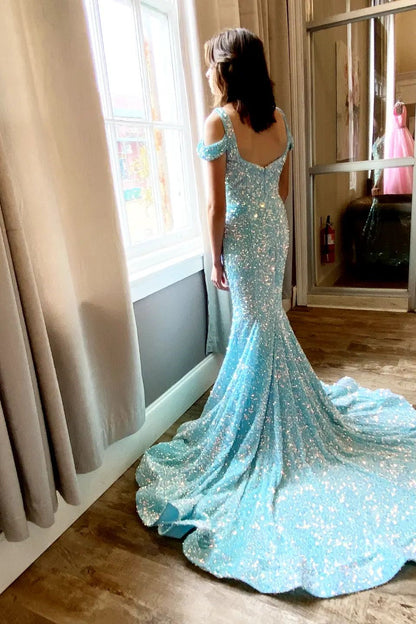 Dressime Mermaid Off the shoulder Sequin Long Prom Dress With Slit dressime