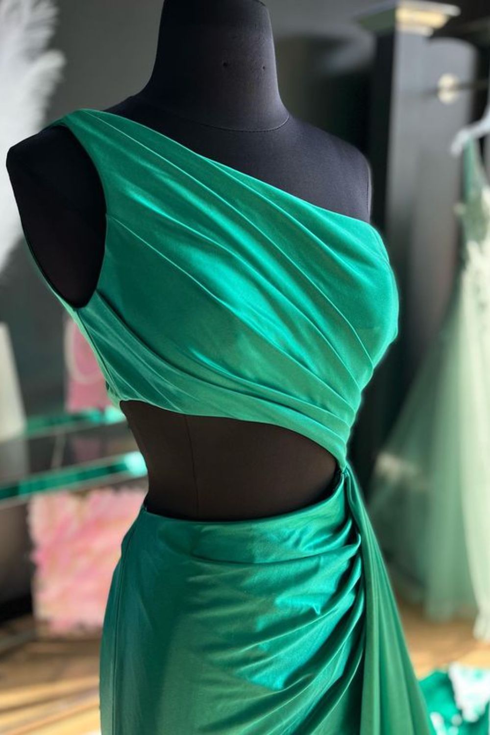 Dressime Mermaid One Shoulder Satin Prom Dresses with Slit dressime