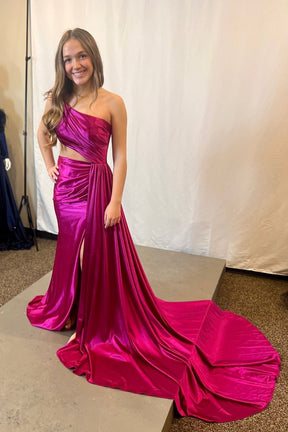 Dressime Mermaid One Shoulder Satin Prom Dresses with Slit dressime