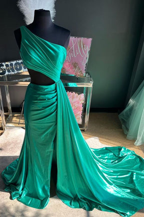 Dressime Mermaid One Shoulder Satin Prom Dresses with Slit dressime