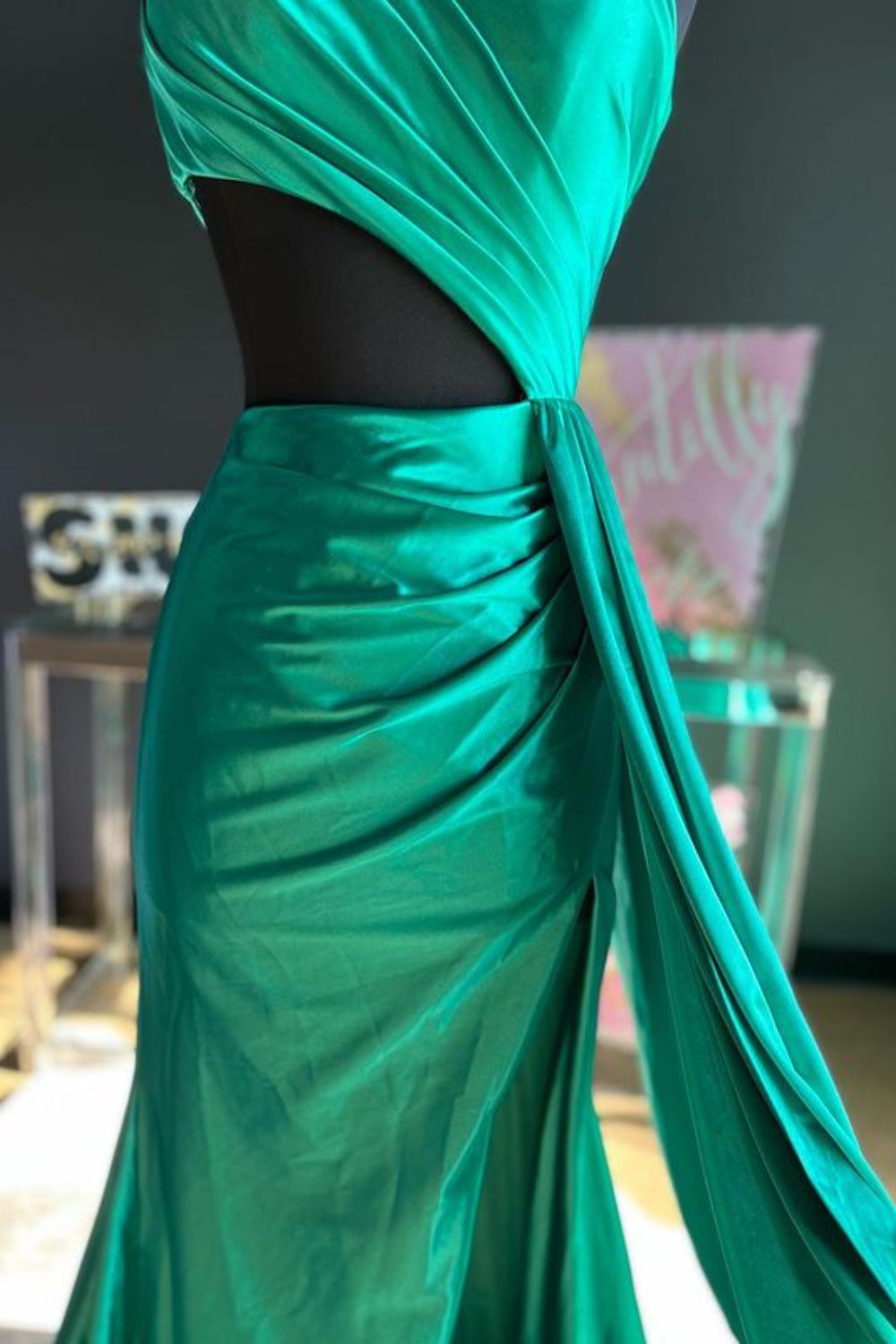 Dressime Mermaid One Shoulder Satin Prom Dresses with Slit dressime