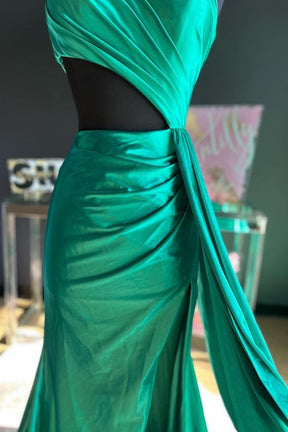 Dressime Mermaid One Shoulder Satin Prom Dresses with Slit dressime