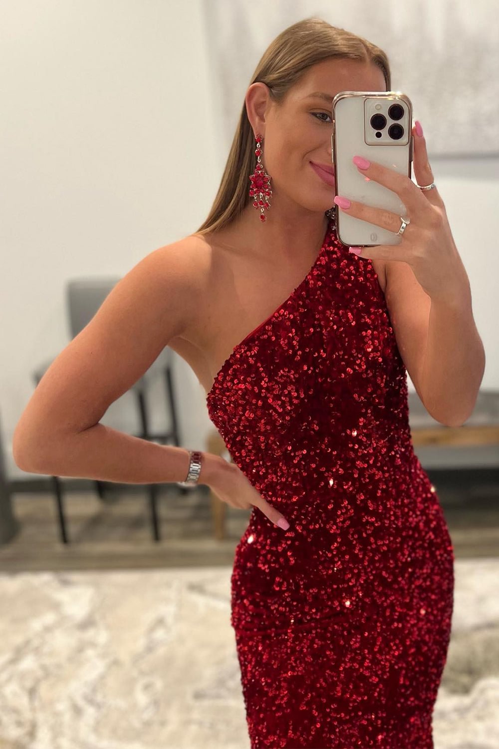 dressimeMermaid One Shoulder Sequin Long Prom Dresses 