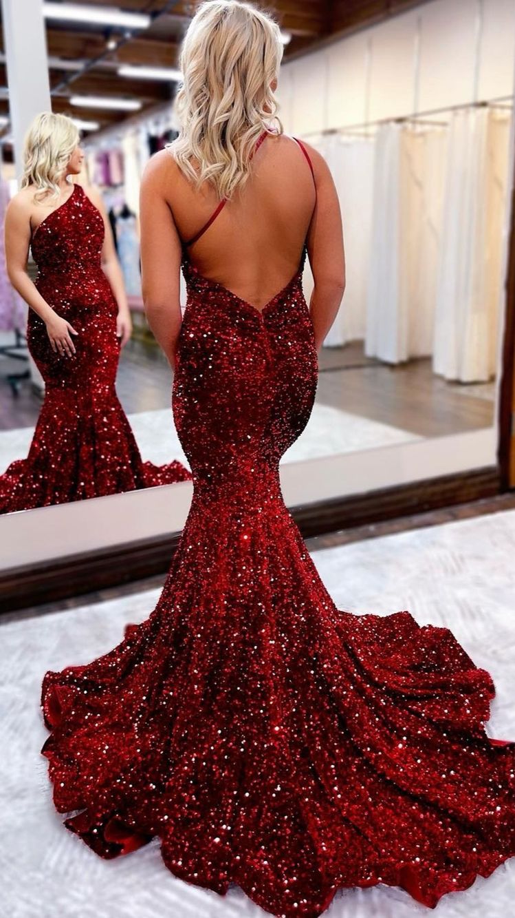 dressimeMermaid One Shoulder Sequin Long Prom Dresses 