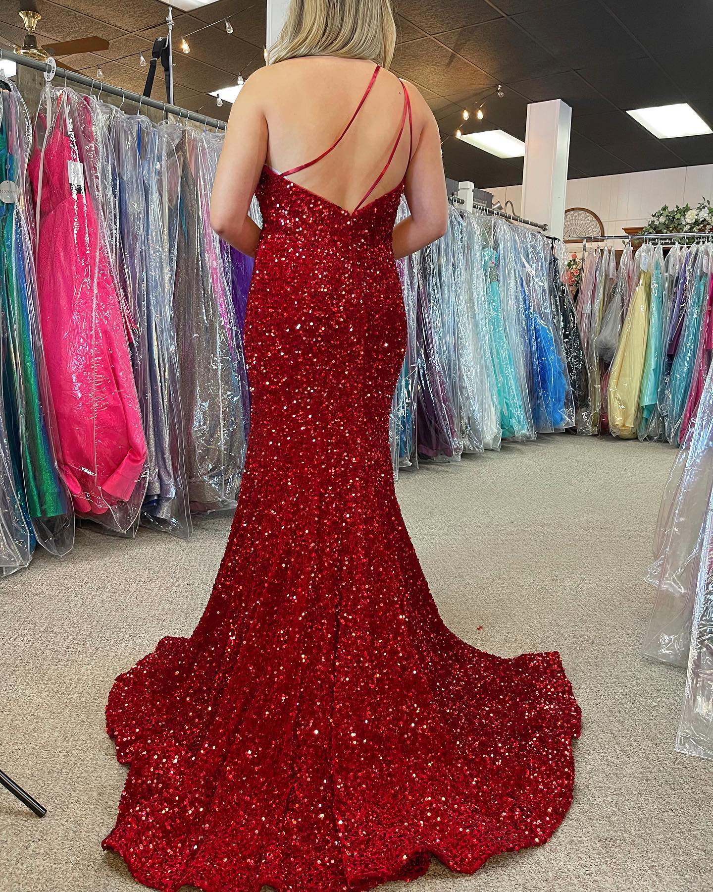 dressimeMermaid One Shoulder Sequin Long Prom Dresses 