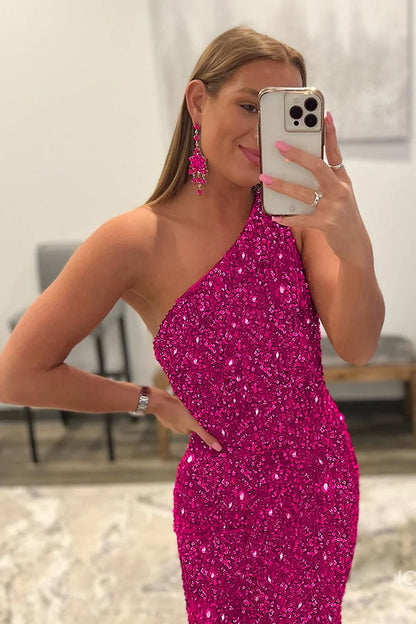 dressimeMermaid One Shoulder Sequin Long Prom Dresses 