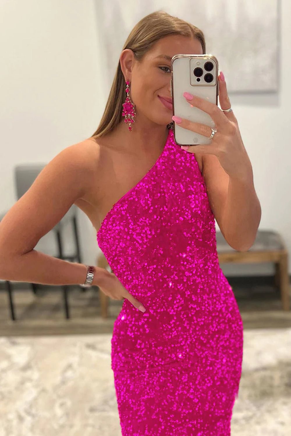 dressimeMermaid One Shoulder Sequin Long Prom Dresses 