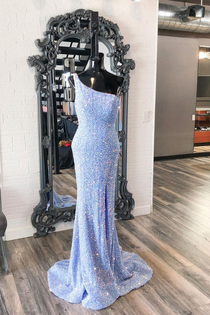 Dressime Mermaid One Shoulder Sequin Long Prom Dresses with Slit dressime