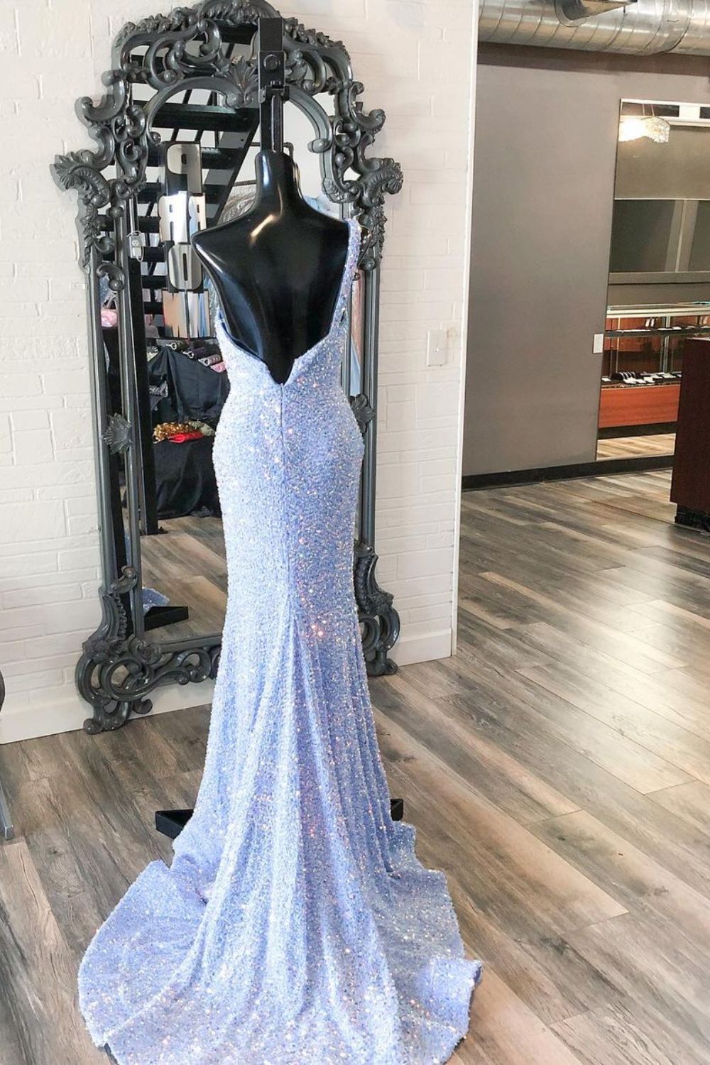 Dressime Mermaid One Shoulder Sequin Long Prom Dresses with Slit dressime