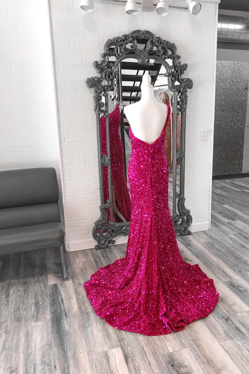 Dressime Mermaid One Shoulder Sequin Long Prom Dresses with Slit dressime