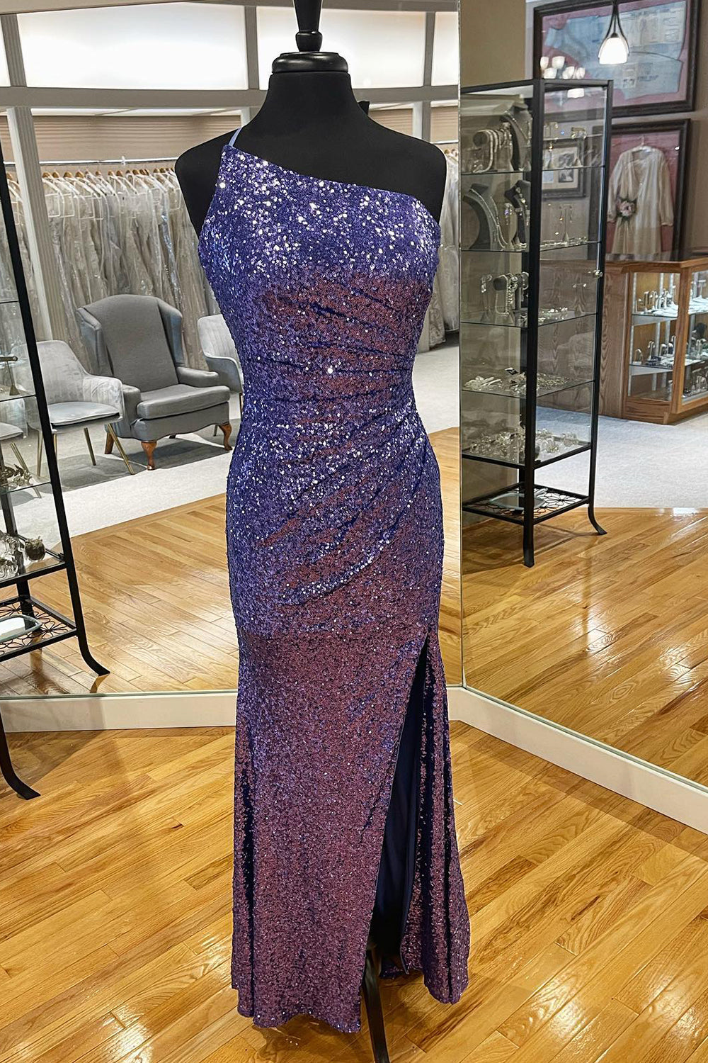 dressimeMermaid One Shoulder Sequins Prom Dresses with Slit 