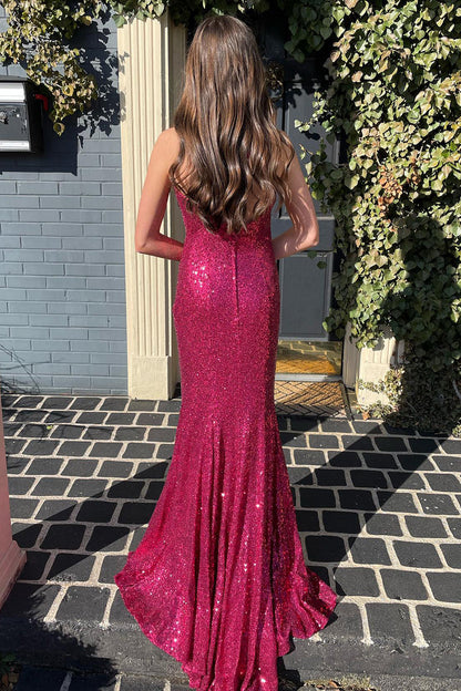 dressimeMermaid One Shoulder Sequins Prom Dresses with Slit 