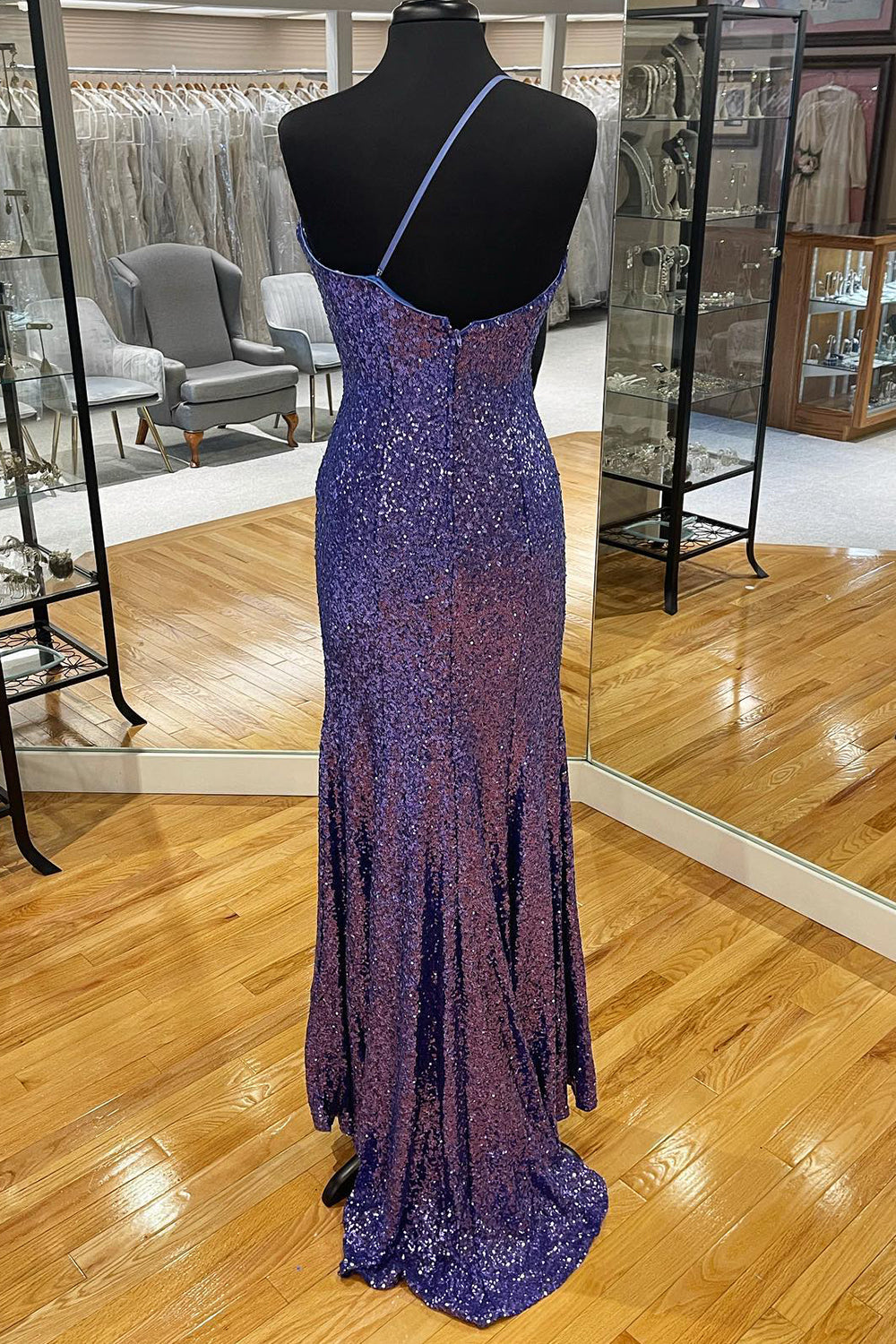 dressimeMermaid One Shoulder Sequins Prom Dresses with Slit 