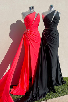 Dressime Mermaid One-Shoulder Slit Long Prom Dress With Rhinestones dressime