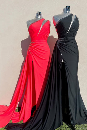 Dressime Mermaid One-Shoulder Slit Long Prom Dress With Rhinestones dressime