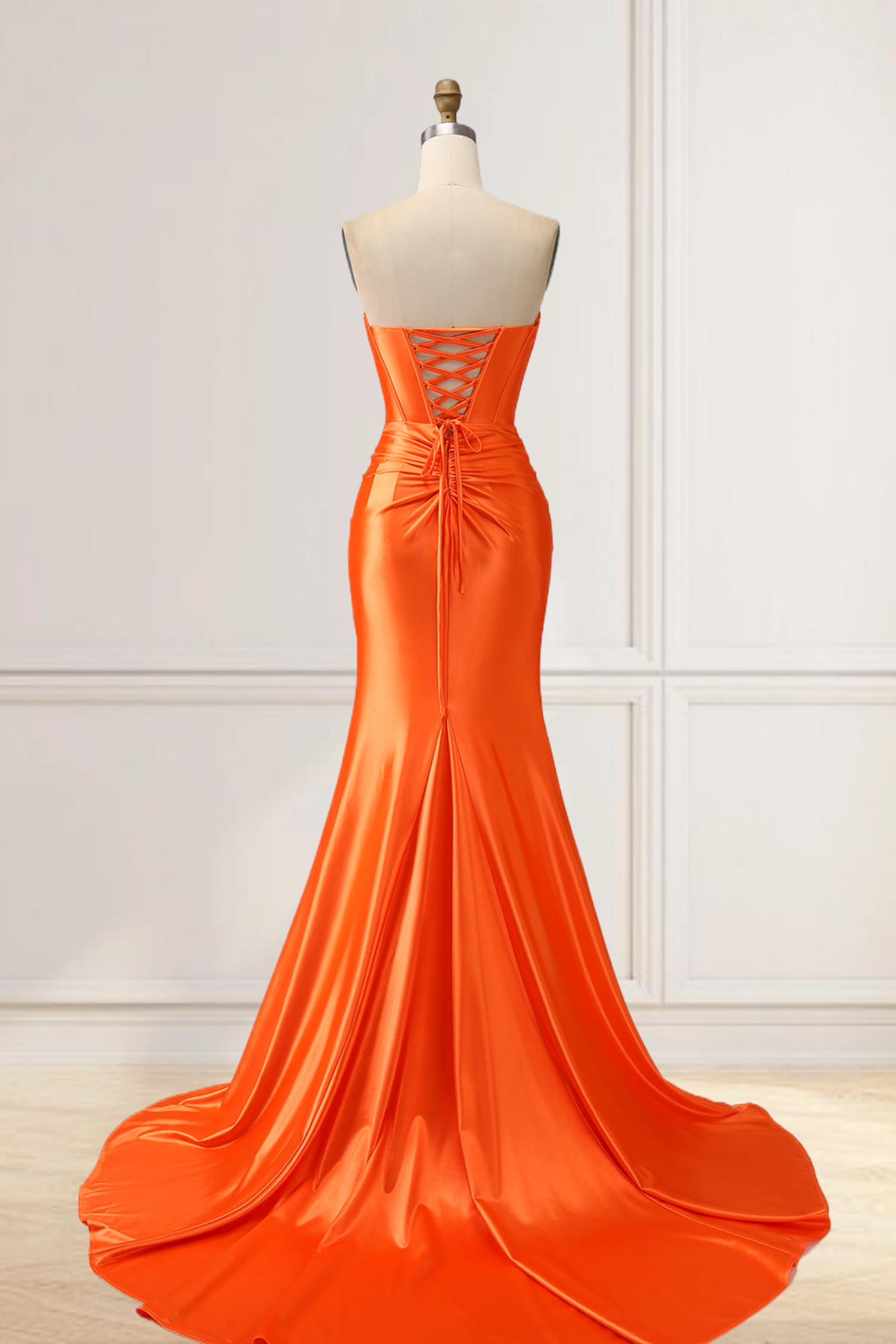 Dressime Mermaid Satin Strapless Twist-Front Long Dresses with Slit dressime