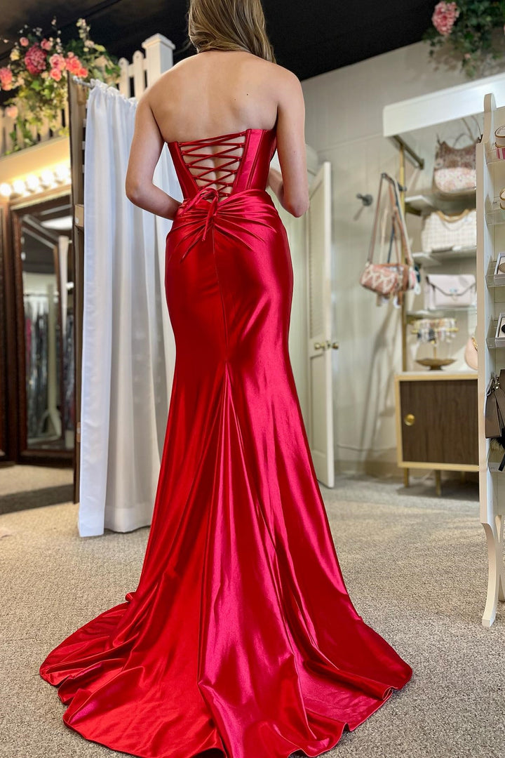 dressimeMermaid Satin Strapless Twist-Front Long Dresses with Slit 