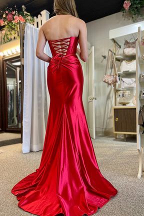 dressimeMermaid Satin Strapless Twist-Front Long Dresses with Slit 