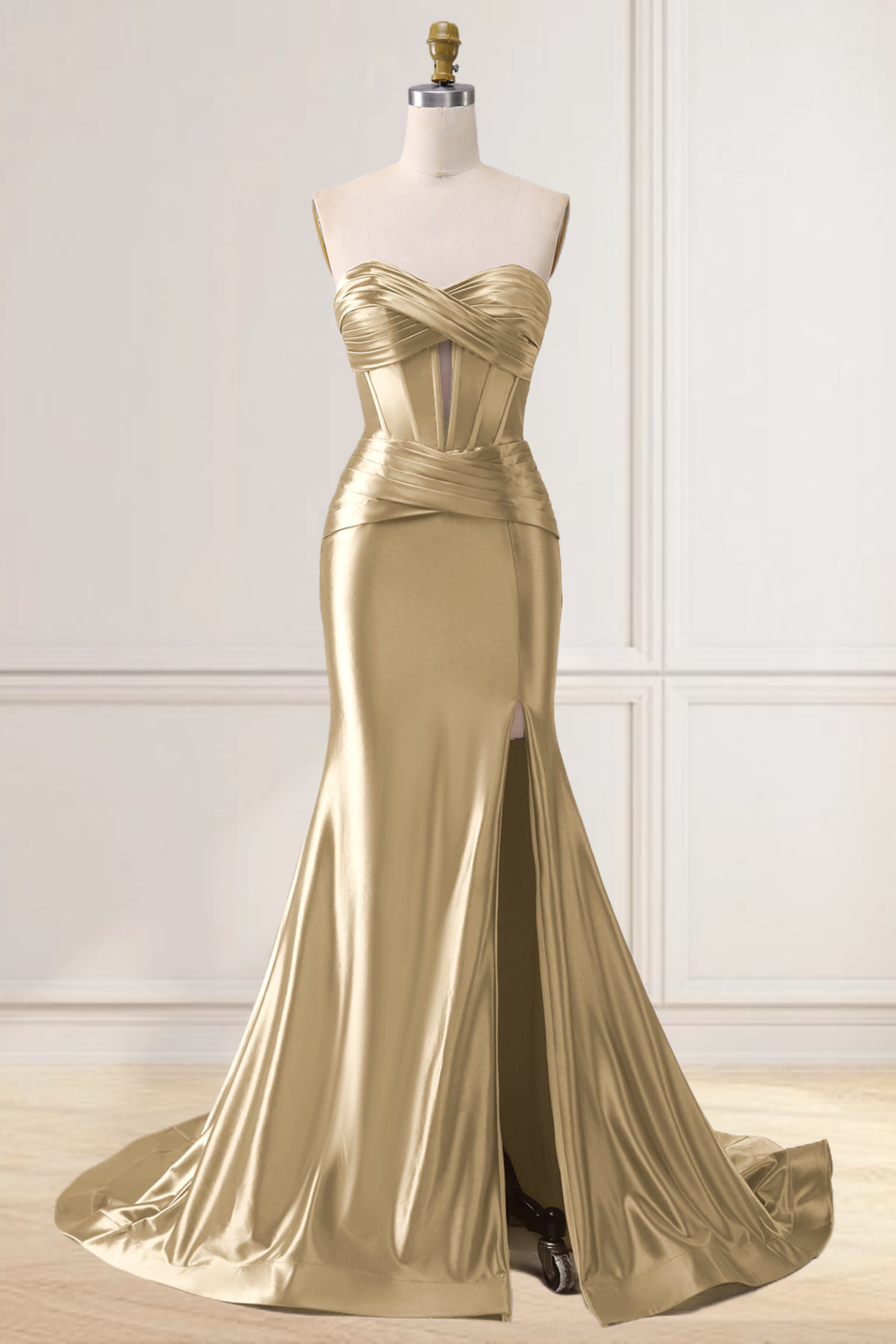 Dressime Mermaid Satin Sweetheart Cut Out Long Prom Dress with Slit dressime