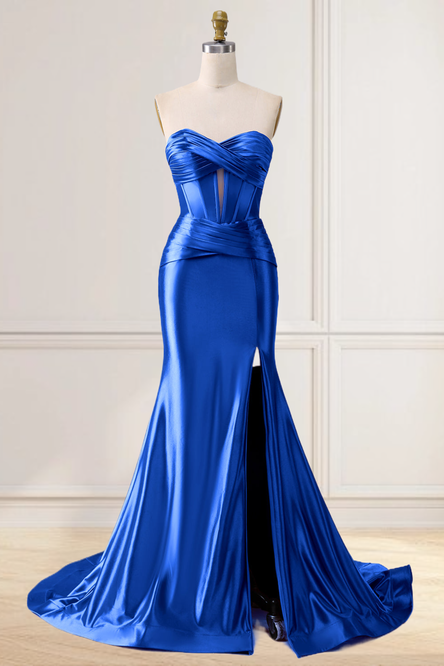 Dressime Mermaid Satin Sweetheart Cut Out Long Prom Dress with Slit dressime