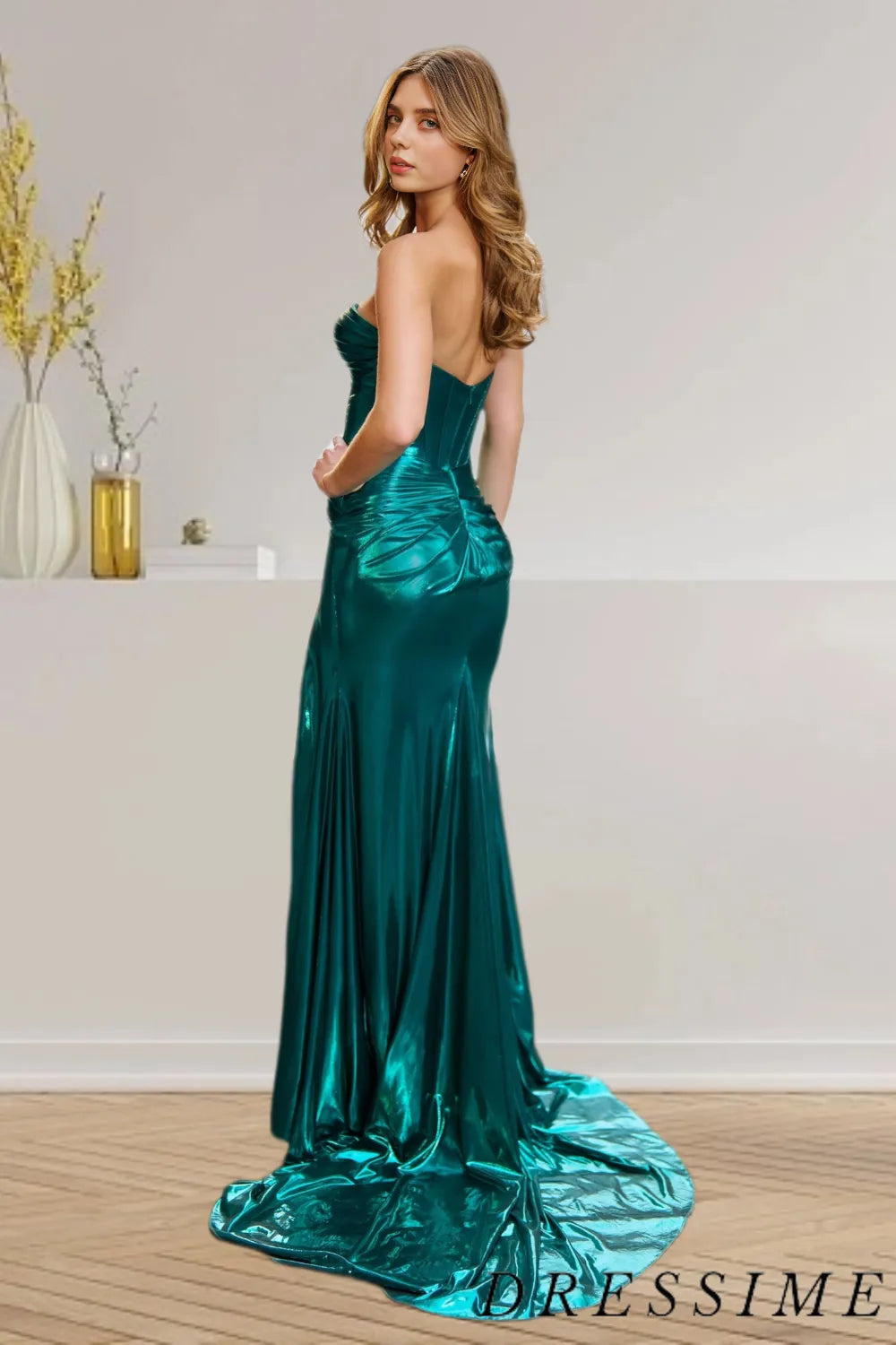 Dressime Mermaid Satin Sweetheart Cut Out Long Prom Dress with Slit dressime