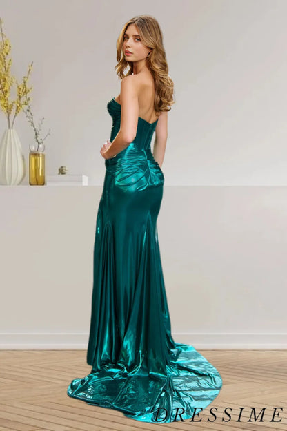 Dressime Mermaid Satin Sweetheart Cut Out Long Prom Dress with Slit dressime