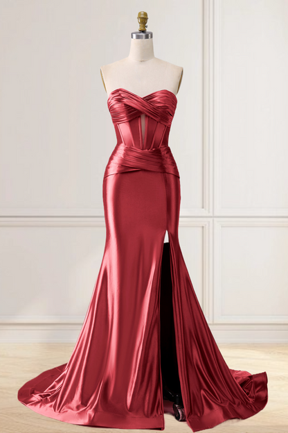 Dressime Mermaid Satin Sweetheart Cut Out Long Prom Dress with Slit dressime