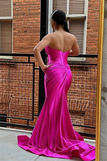 Dressime Mermaid Satin Sweetheart Cut Out Long Prom Dress with Slit dressime