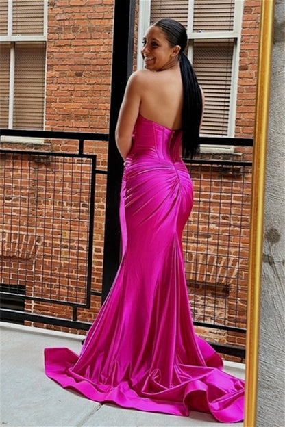 Dressime Mermaid Satin Sweetheart Cut Out Long Prom Dress with Slit dressime