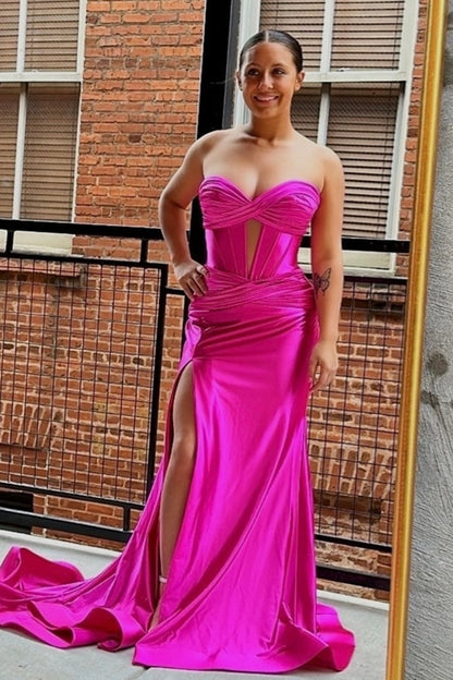 Dressime Mermaid Satin Sweetheart Cut Out Long Prom Dress with Slit dressime