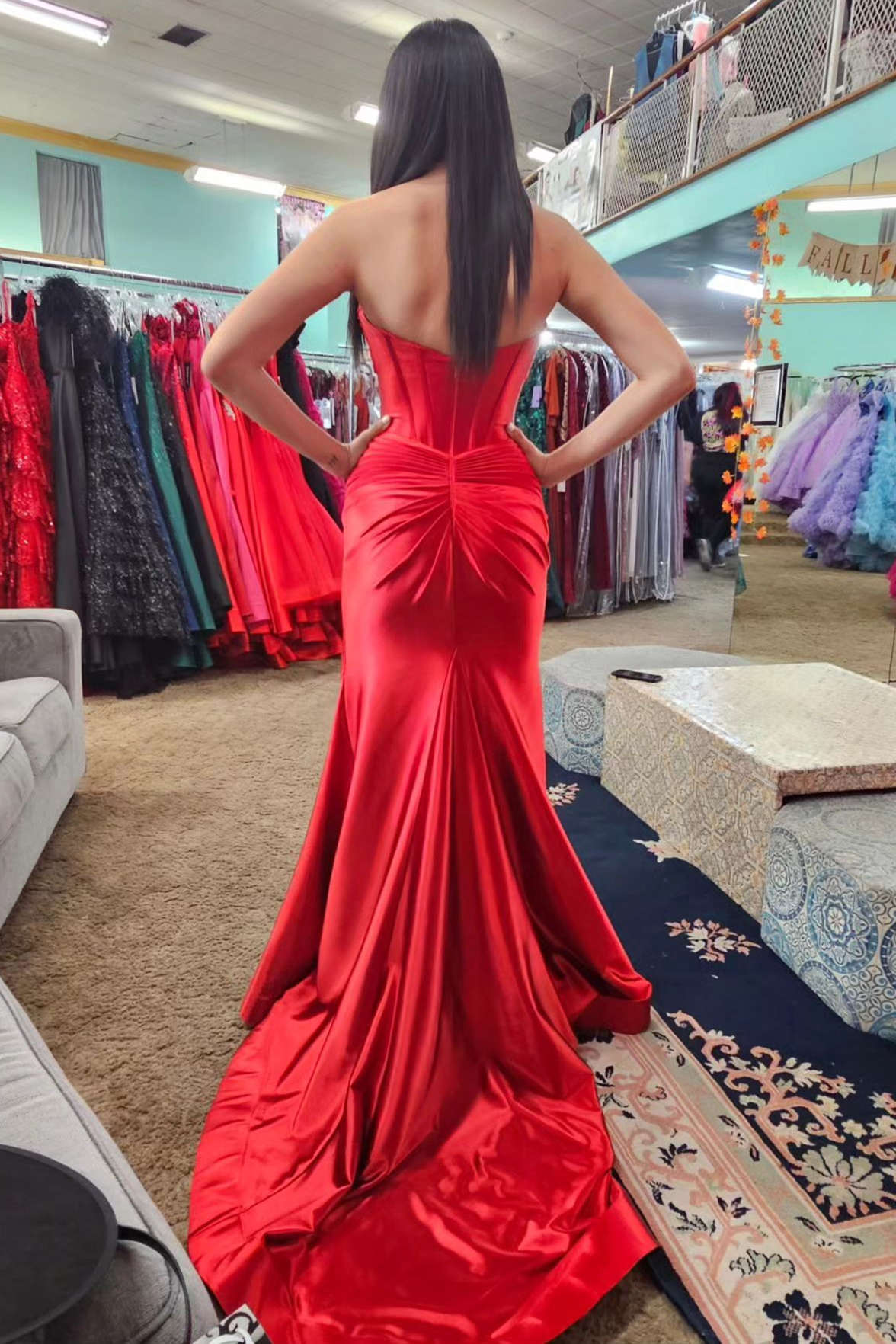 dressimeMermaid Satin Sweetheart Cut Out Long Prom Dress with Slit 