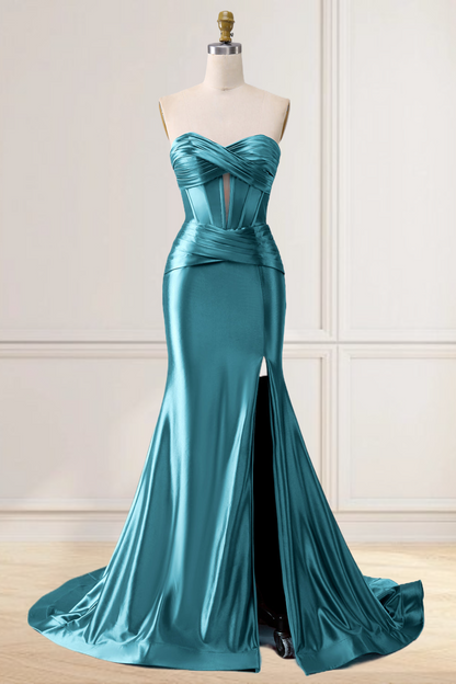 Dressime Mermaid Satin Sweetheart Cut Out Long Prom Dress with Slit dressime