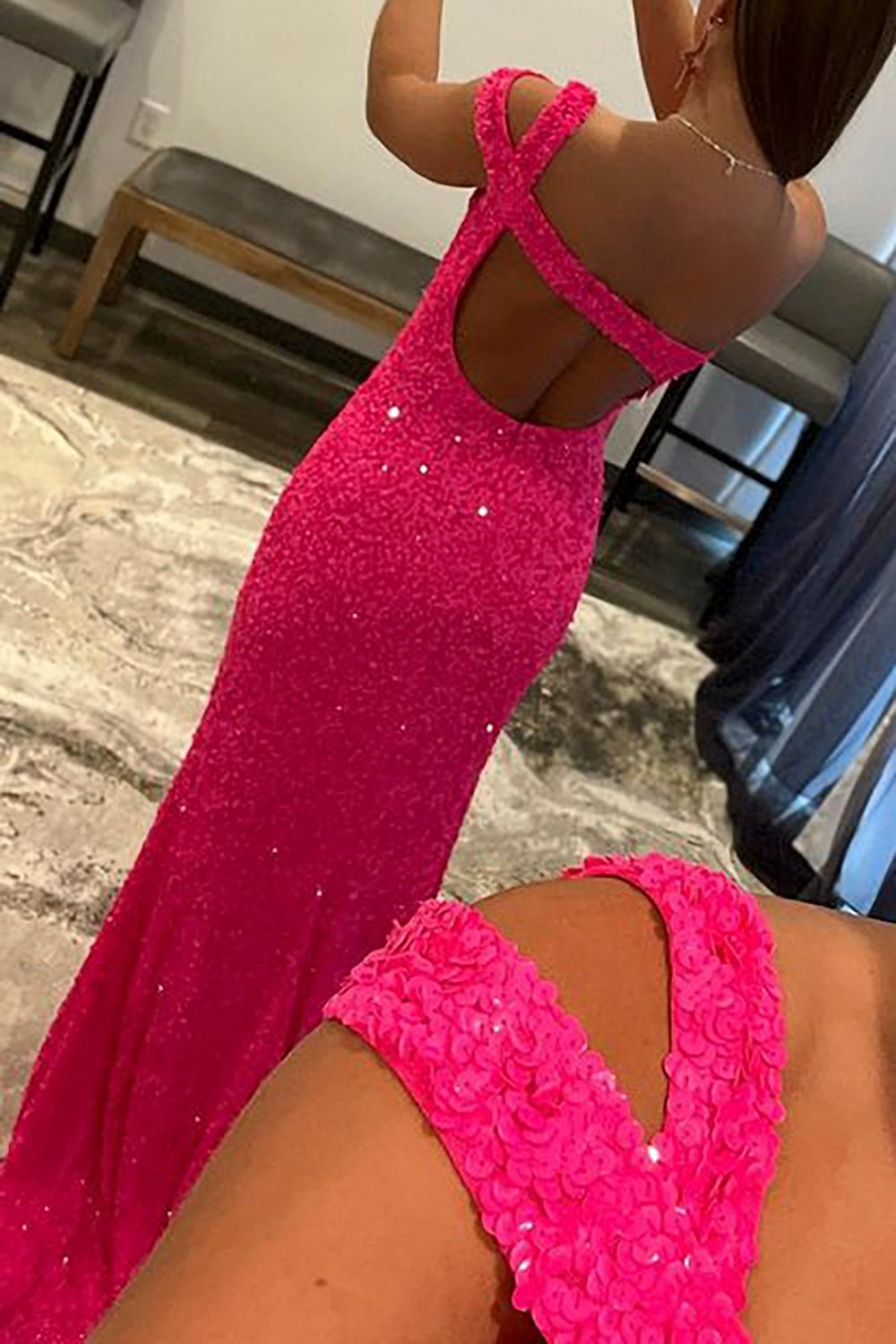 dressimeMermaid Sequin One Shoulder Cutout Long Prom Dresses 