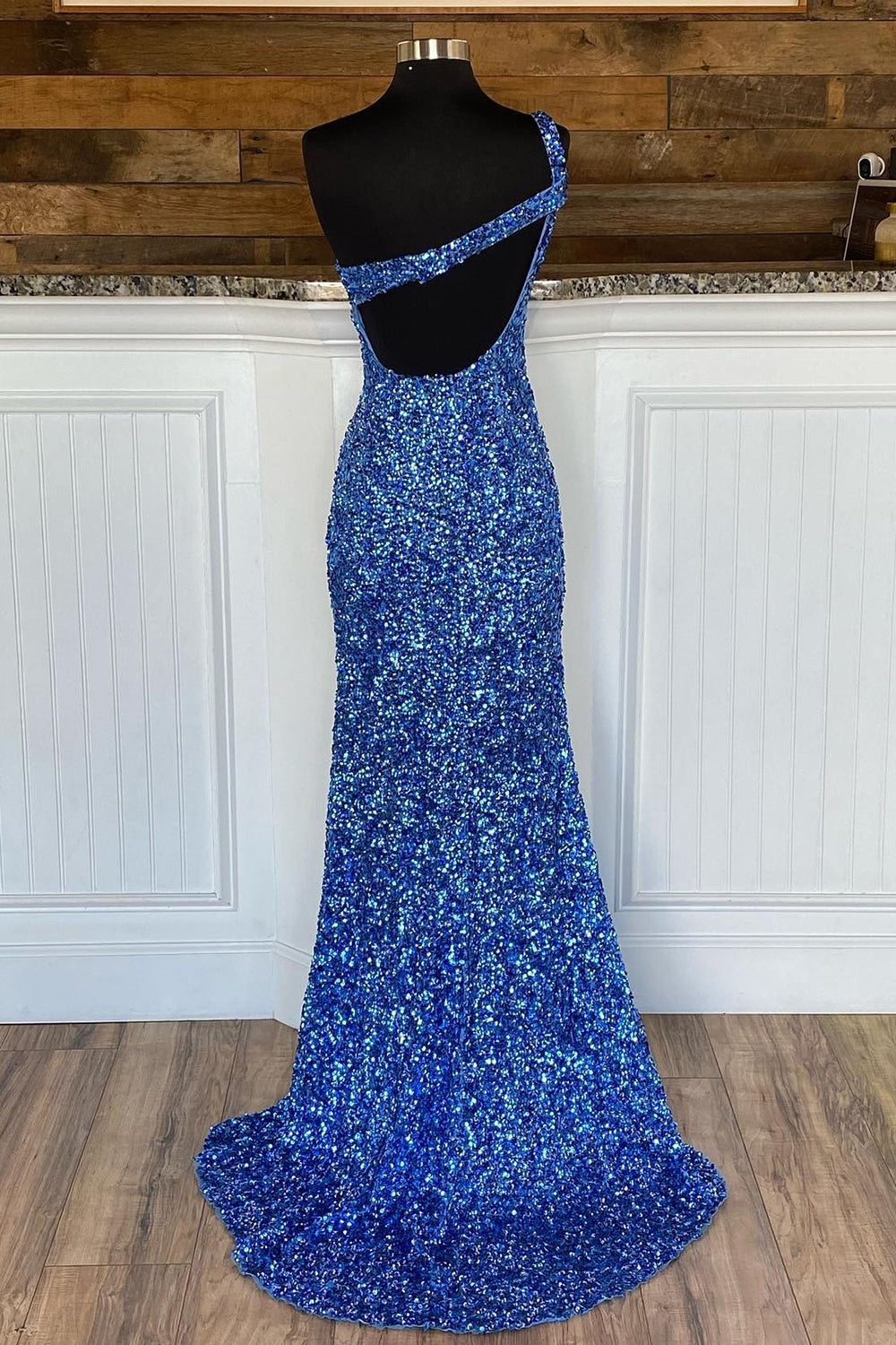 dressimeMermaid Sequin One Shoulder Cutout Long Prom Dresses 