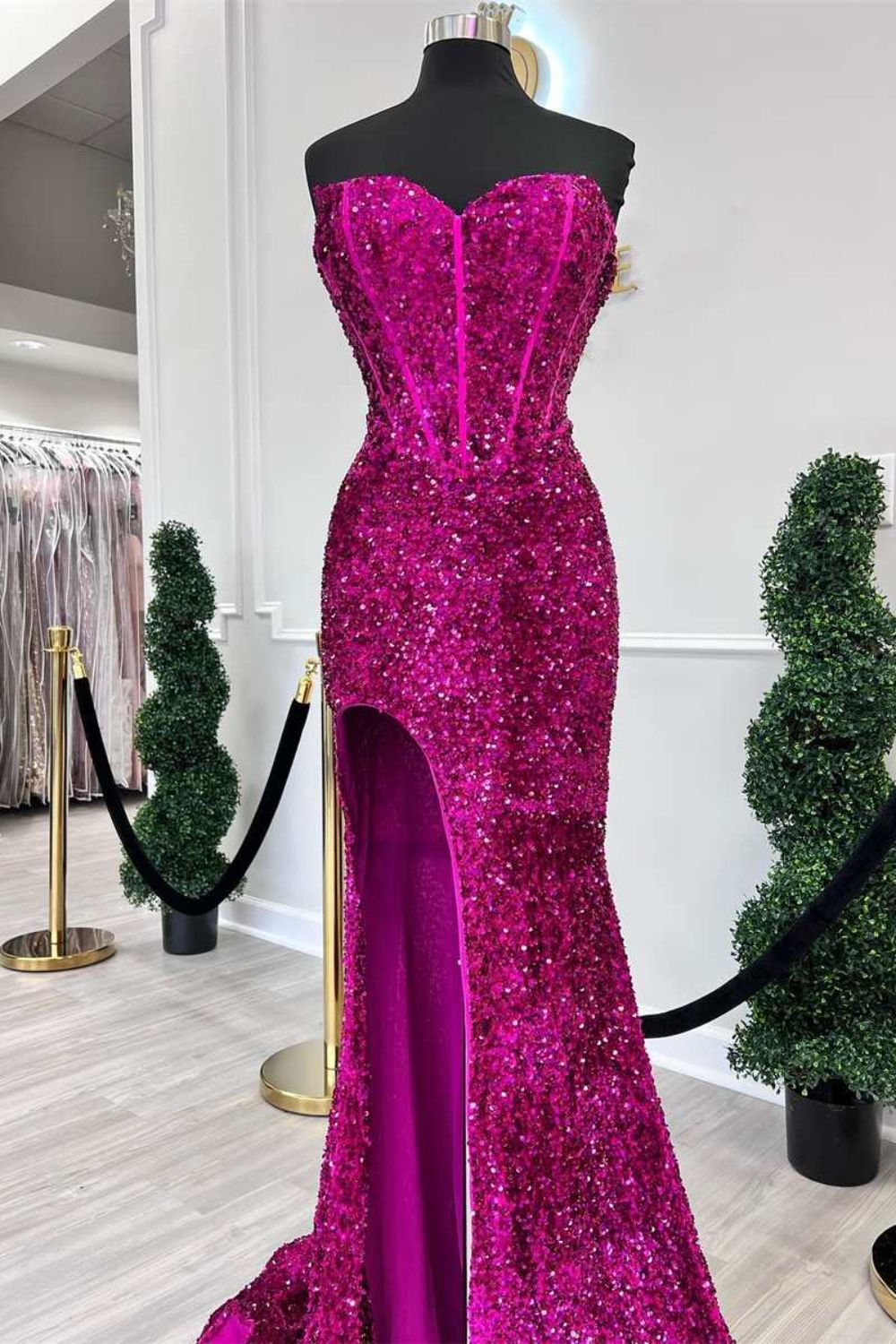 dressimeMermaid Sequins Sweetheart Floor-Length Prom Dresses With Slit 