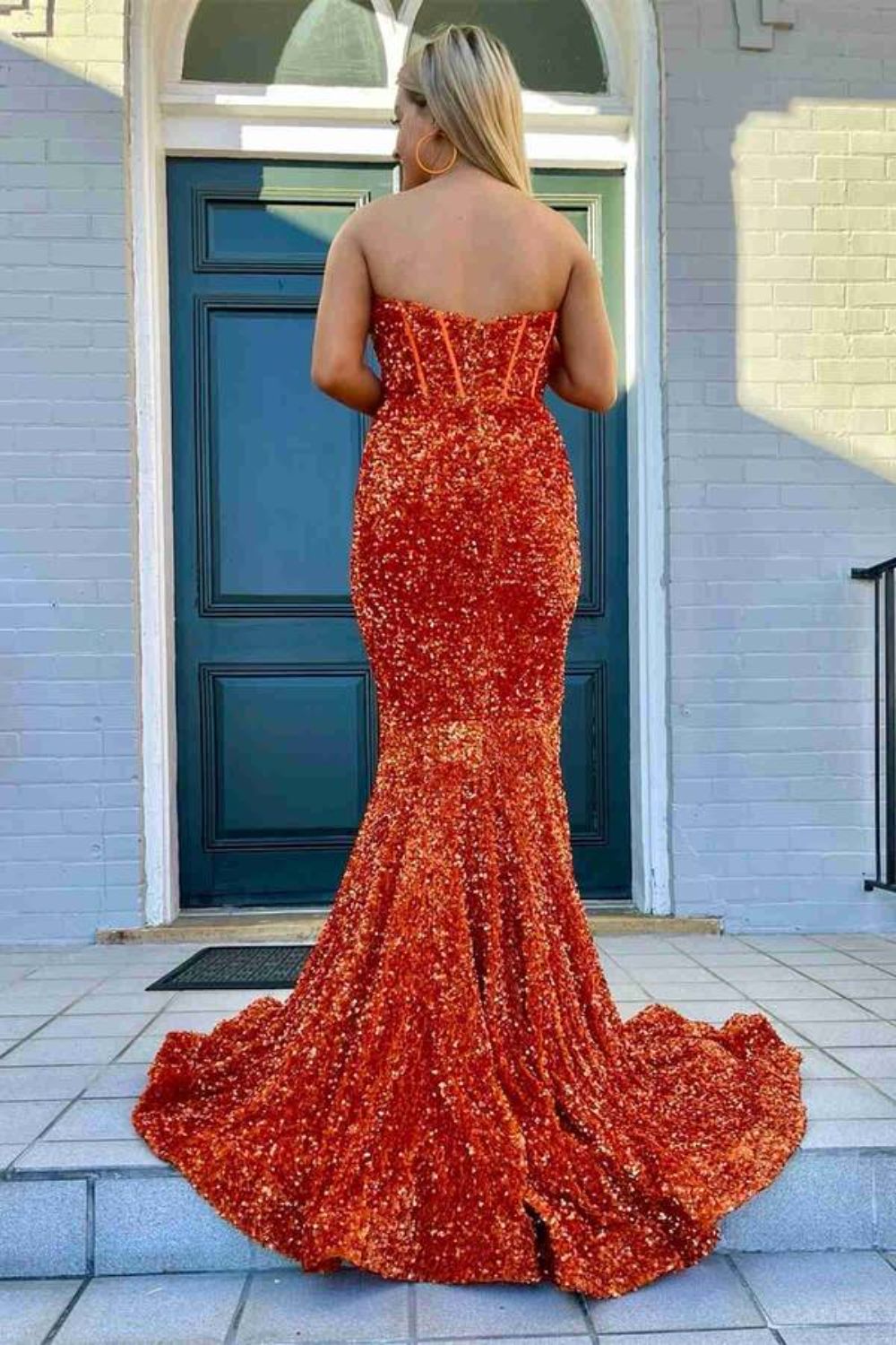 dressimeMermaid Sequins Sweetheart Floor-Length Prom Dresses With Slit 