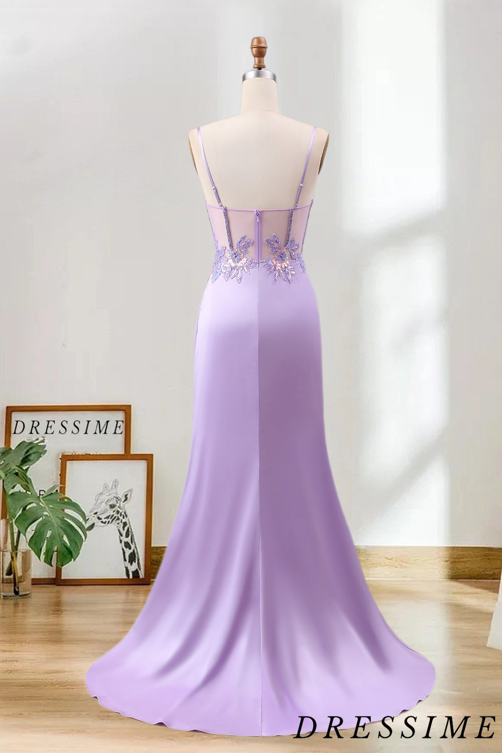 Dressime Mermaid Spaghetti Straps Pleated Sequin Corset Long Prom Dress With Slit dressime