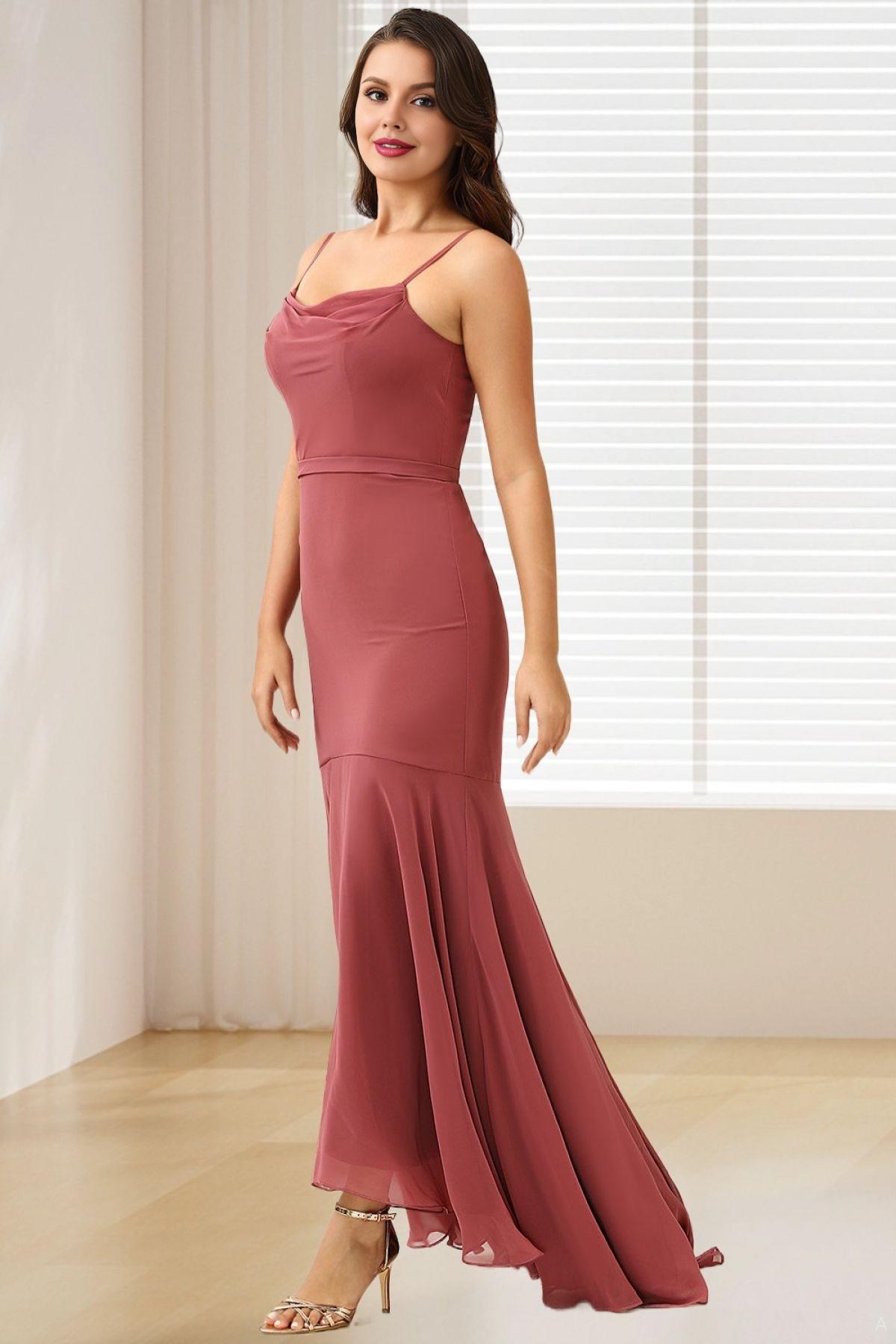 Dressime Mermaid Spaghetti Straps Polyester Long Bridesmaid Dress dressime