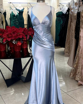 Dressime Mermaid Spaghetti Straps Satin Sleeveless Prom Dress dressime