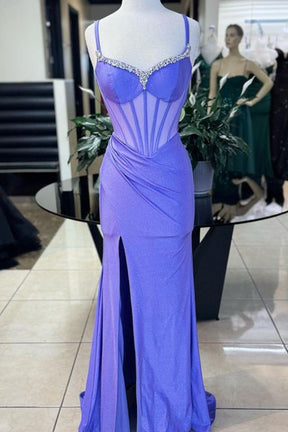 Dressime Mermaid Spaghetti Straps Slit Prom Dress With Beaded dressime