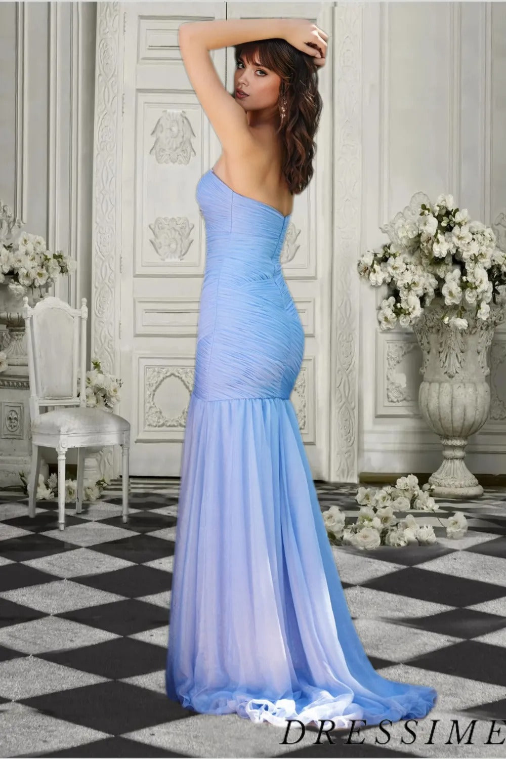 Dressime Mermaid Strapless Chiffon Long Prom Dress with Slit dressime