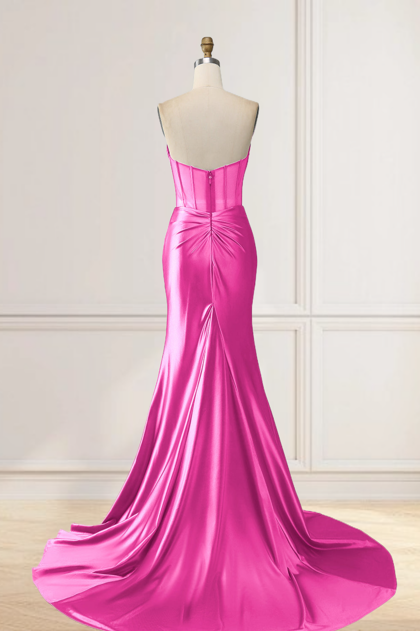 Dressime Mermaid Strapless Pleated Boning Sheer Long Prom Dress with Slit dressime