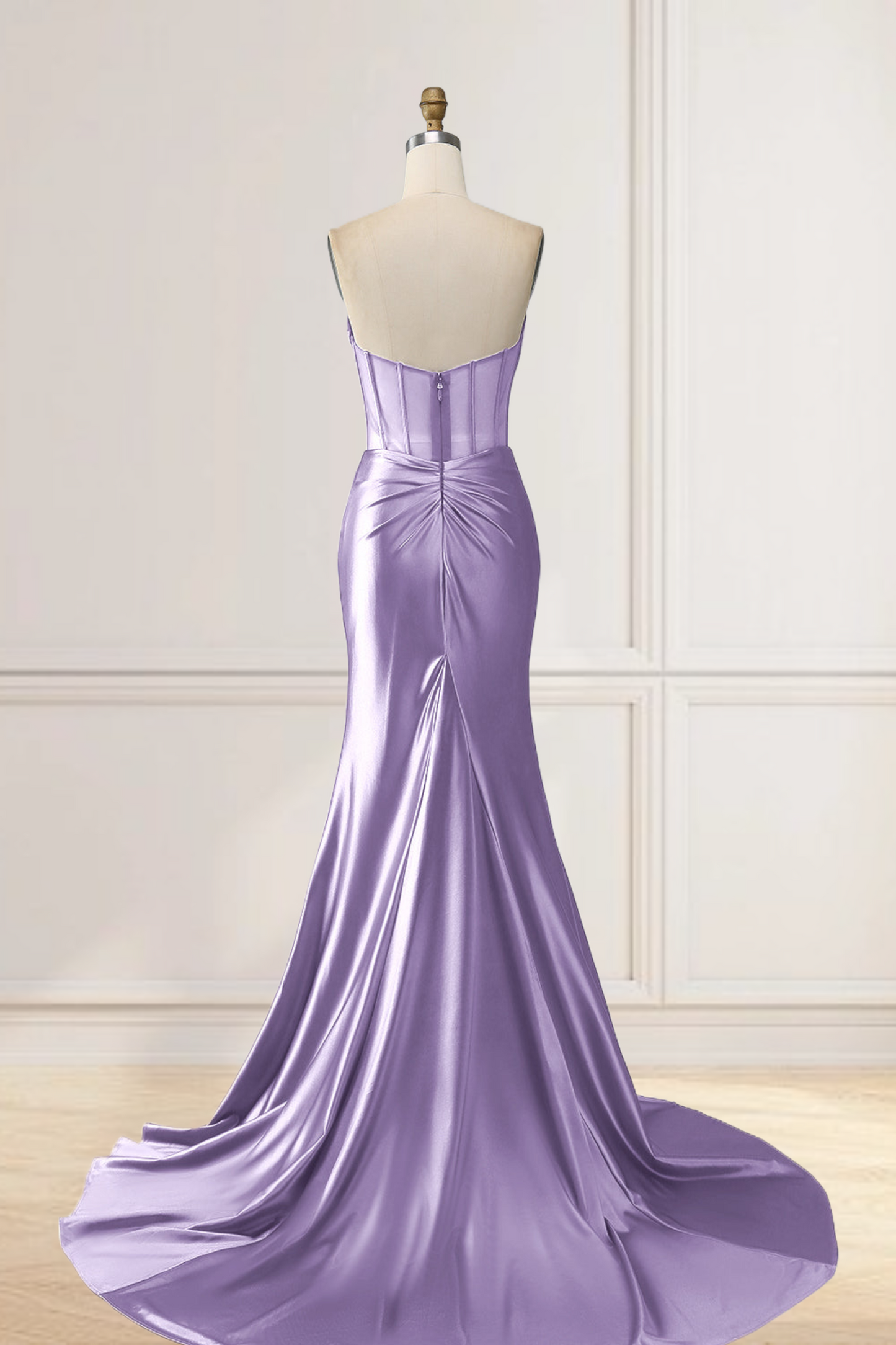 Dressime Mermaid Strapless Pleated Boning Sheer Long Prom Dress with Slit dressime