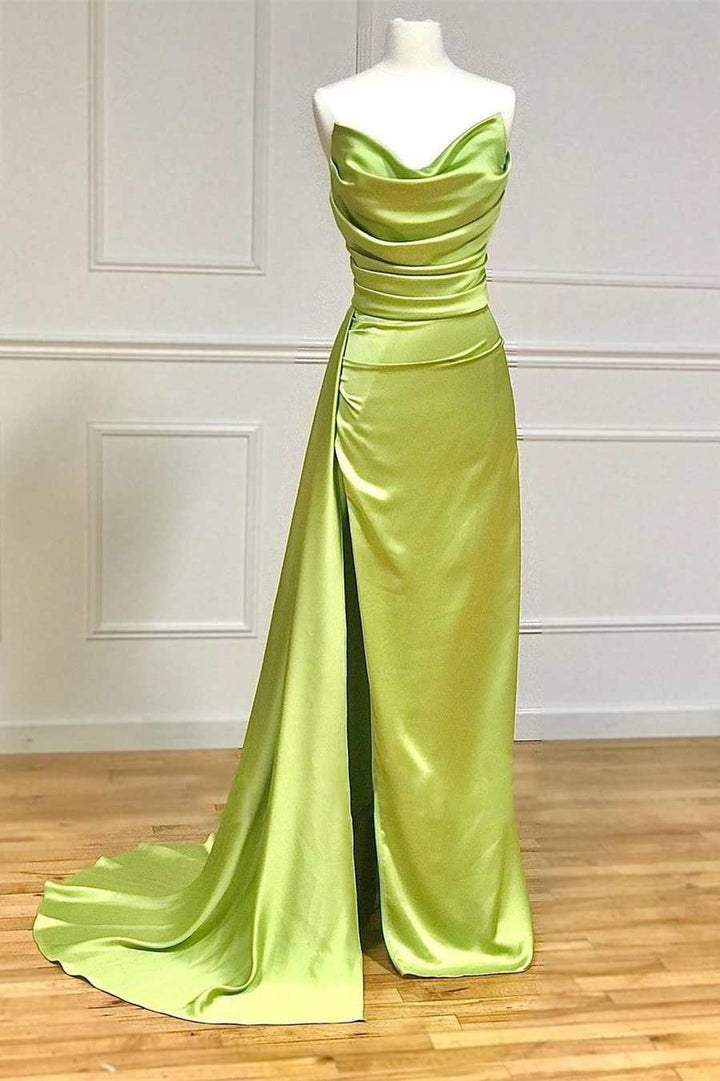 dressimeMermaid Strapless Ruched Long Prom Dress with Attached Train 