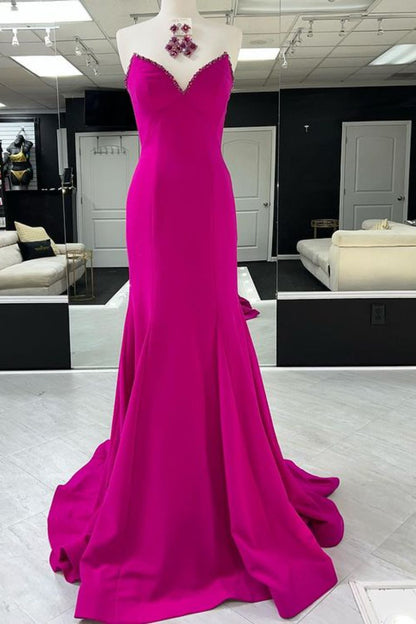 Dressime Mermaid Strapless Satin Long Prom Dress With Beaded dressime